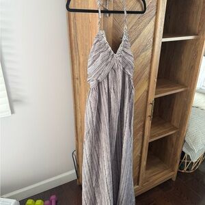 Striped Maxi Sundress in Neutral Taupe